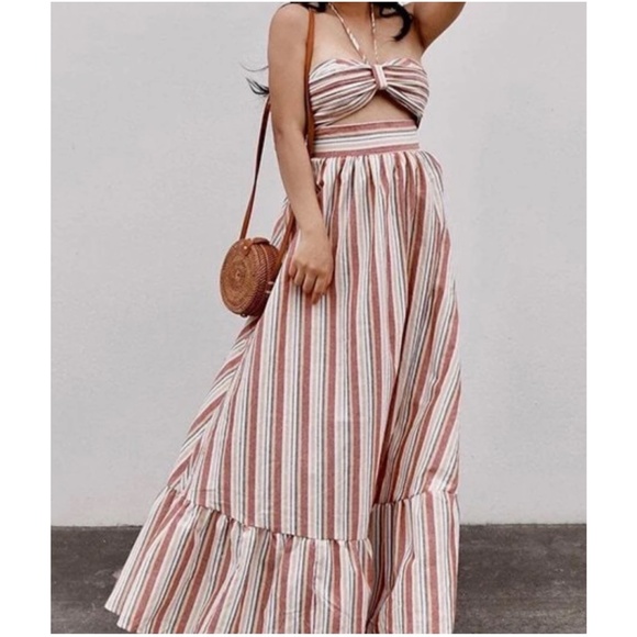 Boho Stripes Halter Flowy Maxi Dress - Picture 4 of 8